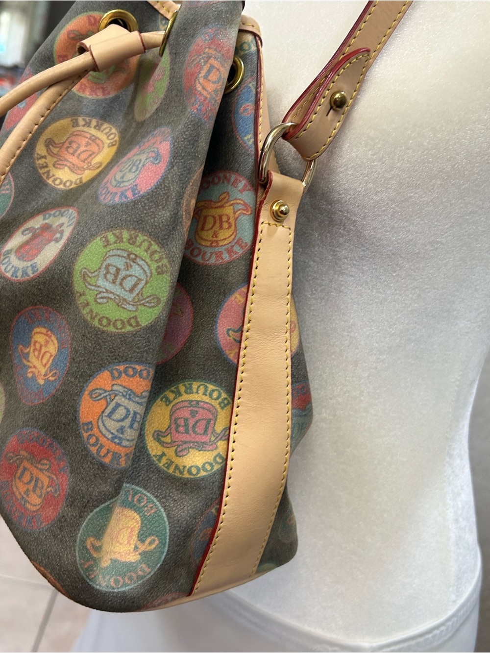 Dooney & Bourke Multicolor Signature Drawstring Bucket Bag - Picture 10 of 12